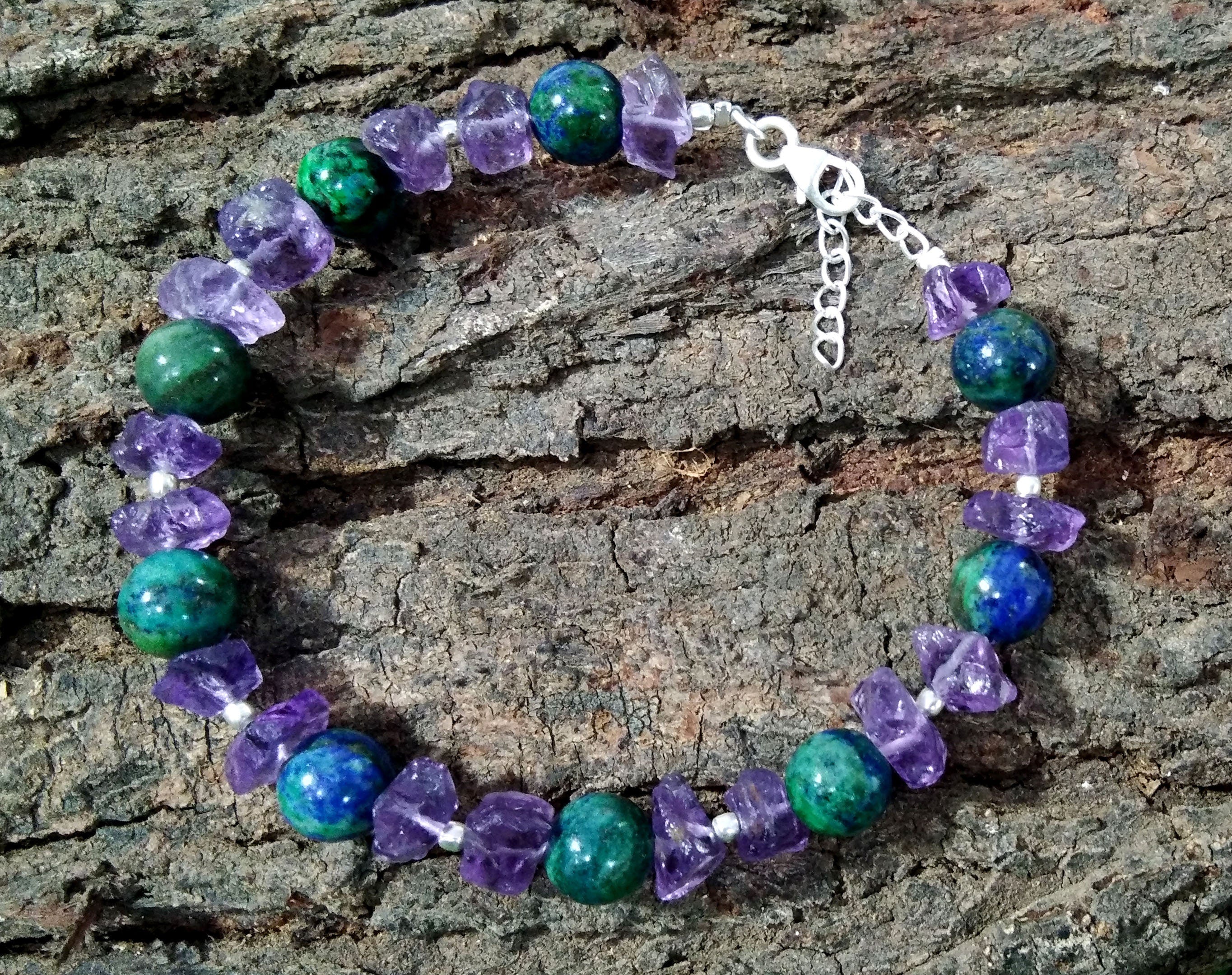 Top Amazing Quality Natural Azurite Malachite & Amethyst Bracelets, Very Beautiful Gemstone With 925 Silver Adjustable Bracelets Jewelry